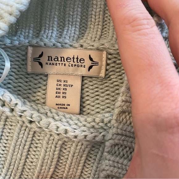 Nanette Lepore XS Sea Foam Green Mock Neck Cable Knit Sweater Wool Cashmere - Picture 3 of 7